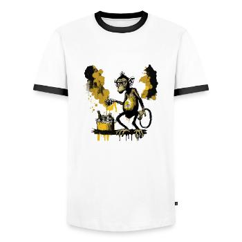 Cooler Schimpanse der sein eigenes Bier braut - Männer Kontrast-T-Shirt - Weiß/Schwarz - Vorne - AI Model Female 172 light (172cm) & AI Model Male 178 dark (178cm)