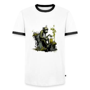 Chimpanzees in front of the brewing kettle, special brow - Men's Ringer Shirt - white/black - Front - AI Model Female 172 light (172cm) & AI Model Male 178 dark (178cm)