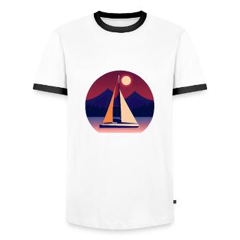 Sailing Sailing Ship Sailing Sailing Sailing Boat - Men's Ringer Shirt - white/black - Front - AI Model Female 172 light (172cm) & AI Model Male 178 dark (178cm)
