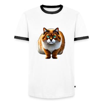Pelzkatze mit tiefen Augen - Männer Kontrast-T-Shirt - Weiß/Schwarz - Vorne - AI Model Female 172 light (172cm) & AI Model Male 178 dark (178cm)