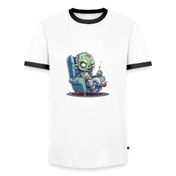 La relaxation zombie - T-shirt contrasté Homme - blanc/noir - Devant - AI Model Female 172 light (172cm) & AI Model Male 178 dark (178cm)