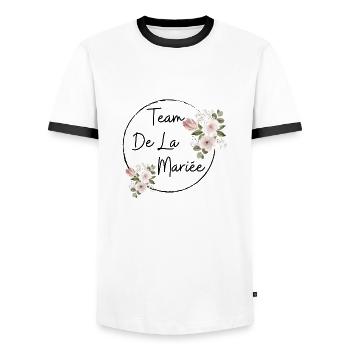 team de la Mariée evjf t-shirt assorti floral - T-shirt contrasté Homme - blanc/noir - Devant - AI Model Female 172 light (172cm) & AI Model Male 178 dark (178cm)