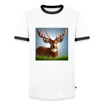Deer in the Grass - Men's Ringer Shirt - white/black - Front - AI Model Female 172 light (172cm) & AI Model Male 178 dark (178cm)