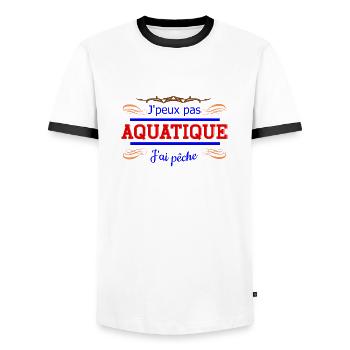 j peux pas j ai pêche - T-shirt contrasté Homme - blanc/noir - Devant - AI Model Female 172 light (172cm) & AI Model Male 178 dark (178cm)