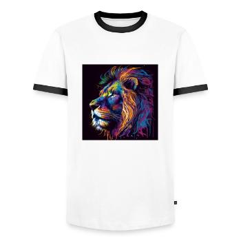 Proud Lion Portrait Head Old - Men's Ringer Shirt - white/black - Front - AI Model Female 172 light (172cm) & AI Model Male 178 dark (178cm)
