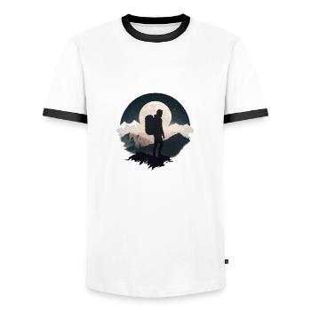 Backpacker im Mondschein, Wanderung - Männer Kontrast-T-Shirt - Weiß/Schwarz - Vorne - AI Model Female 172 light (172cm) & AI Model Male 178 dark (178cm)