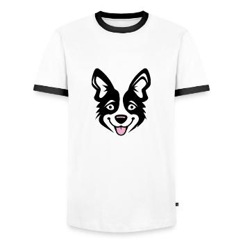 Happy Shiba Inu Chien Langue tendue - T-shirt contrasté Homme - blanc/noir - Devant - AI Model Female 172 light (172cm) & AI Model Male 178 dark (178cm)
