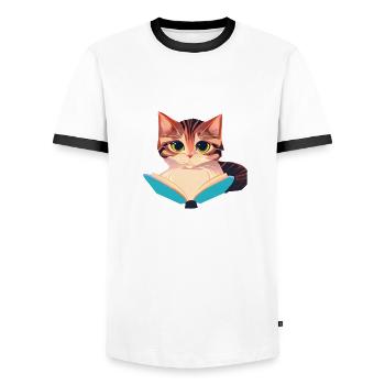 Cat Books Reading Domestic Cat Cat Book Kitten - Men's Ringer Shirt - white/black - Front - AI Model Female 172 light (172cm) & AI Model Male 178 dark (178cm)