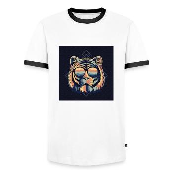 RETRO LION Amo - T-shirt contrasté Homme - blanc/noir - Devant - AI Model Female 172 light (172cm) & AI Model Male 178 dark (178cm)