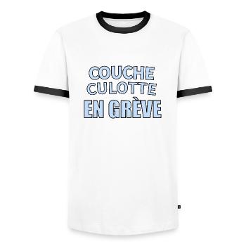 Couche-culotte en grève - T-shirt contrasté Homme - blanc/noir - Devant - AI Model Female 172 light (172cm) & AI Model Male 178 dark (178cm)