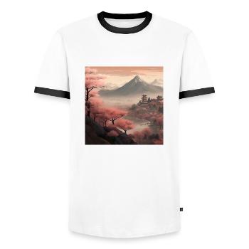Fleurs de cerisier japonais Sakura Art japonais - T-shirt contrasté Homme - blanc/noir - Devant - AI Model Female 172 light (172cm) & AI Model Male 178 dark (178cm)