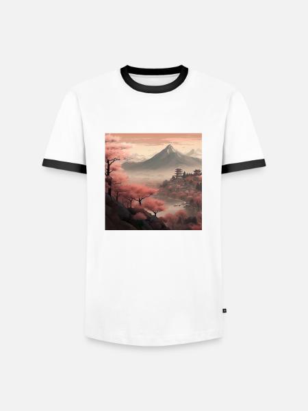 Japanska körsbärsblommor Sakura japansk konst - Kontrast-T-shirt herr - vit/svart