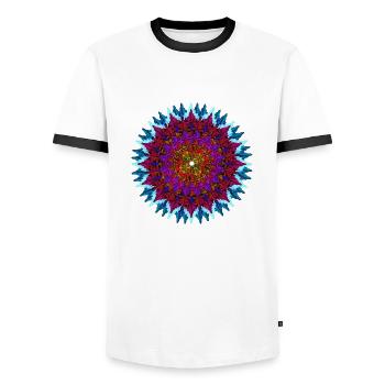 Mandala Red-Turquoise - Men's Ringer Shirt - white/black - Front - AI Model Female 172 light (172cm) & AI Model Male 178 dark (178cm)