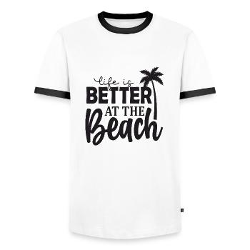Life is better at the Beach - Men's Ringer Shirt - white/black - Front - AI Model Female 172 light (172cm) & AI Model Male 178 dark (178cm)