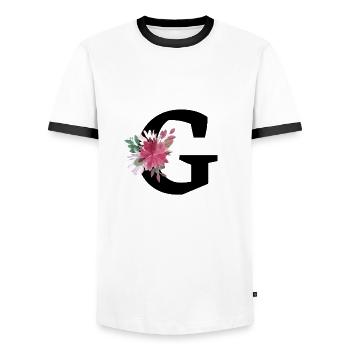 Lettre g floral - T-shirt contrasté Homme - blanc/noir - Devant - AI Model Female 172 light (172cm) & AI Model Male 178 dark (178cm)