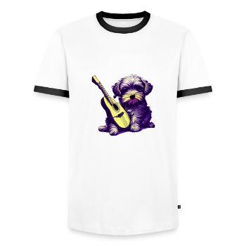 Dog Owner Guitariste Terrier Dog Guitar Dogs - T-shirt contrasté Homme - blanc/noir - Devant - AI Model Female 172 light (172cm) & AI Model Male 178 dark (178cm)