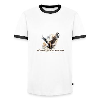 Wild and Free - Men's Ringer Shirt - white/black - Front - AI Model Female 172 light (172cm) & AI Model Male 178 dark (178cm)