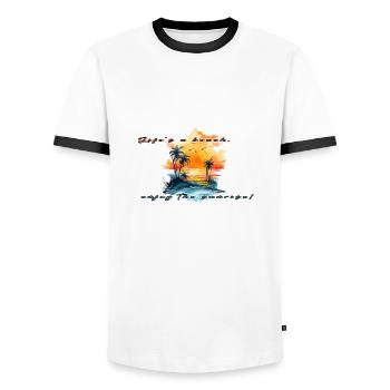 Lifes a beach enjoy the sunrise - Men's Ringer Shirt - white/black - Front - AI Model Female 172 light (172cm) & AI Model Male 178 dark (178cm)