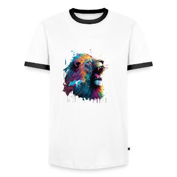 Lion Majestueux en Couleurs Vives - T-shirt contrasté Homme - blanc/noir - Devant - AI Model Female 172 light (172cm) & AI Model Male 178 dark (178cm)