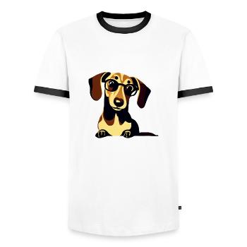Chiens teckel Propriétaire de chien Teckel Propriétaire de chien - T-shirt contrasté Homme - blanc/noir - Devant - AI Model Female 172 light (172cm) & AI Model Male 178 dark (178cm)