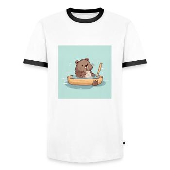 Cute beaver in the bathtub - Men's Ringer Shirt - white/black - Front - AI Model Female 172 light (172cm) & AI Model Male 178 dark (178cm)