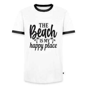 The Beach is my Happy Place - Men's Ringer Shirt - white/black - Front - AI Model Female 172 light (172cm) & AI Model Male 178 dark (178cm)