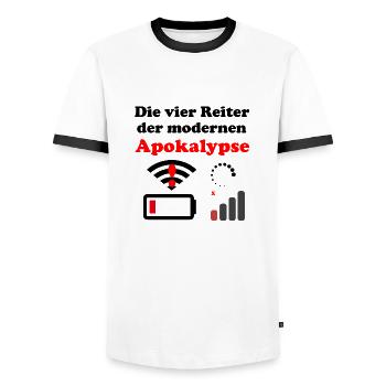 Die vier Reiter der modernen Apokalypse - Männer Kontrast-T-Shirt - Weiß/Schwarz - Vorne - AI Model Female 172 light (172cm) & AI Model Male 178 dark (178cm)