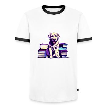 Dogs Books Labrador Read Book Dog Owner Dog - Men's Ringer Shirt - white/black - Front - AI Model Female 172 light (172cm) & AI Model Male 178 dark (178cm)