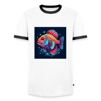 Wunderschöner Bunter Fisch schwimmt im Meer - Männer Kontrast-T-Shirt - Weiß/Schwarz - Vorne - AI Model Female 172 light (172cm) & AI Model Male 178 dark (178cm)