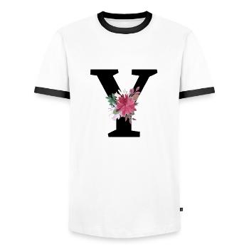 Letter y floral - Men's Ringer Shirt - white/black - Front - AI Model Female 172 light (172cm) & AI Model Male 178 dark (178cm)