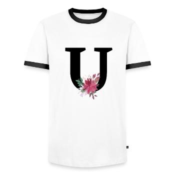 Floral letter - Men's Ringer Shirt - white/black - Front - AI Model Female 172 light (172cm) & AI Model Male 178 dark (178cm)