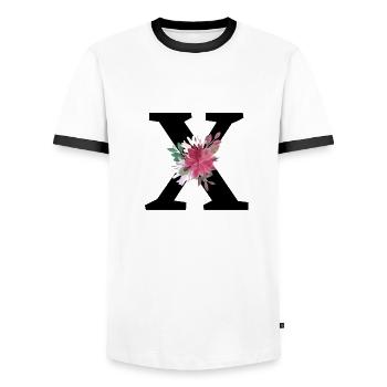 Letter x floral - Men's Ringer Shirt - white/black - Front - AI Model Female 172 light (172cm) & AI Model Male 178 dark (178cm)