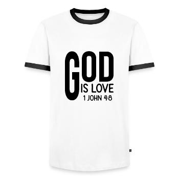 God is Love 1 John 4:8. - Men's Ringer Shirt - white/black - Front - AI Model Female 172 light (172cm) & AI Model Male 178 dark (178cm)