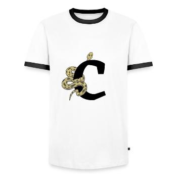 Lettre c serpent - T-shirt contrasté Homme - blanc/noir - Devant - AI Model Female 172 light (172cm) & AI Model Male 178 dark (178cm)