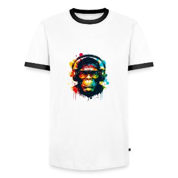 Singe à lunettes avec casque audio - T-shirt contrasté Homme - blanc/noir - Devant - AI Model Female 172 light (172cm) & AI Model Male 178 dark (178cm)