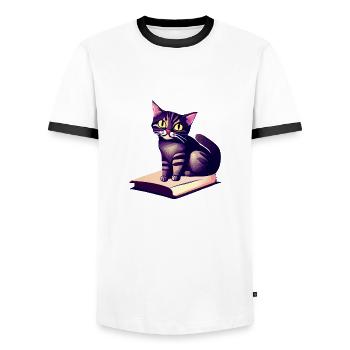 Cat Kitten Domestic Cat Books Cat Book Read - Men's Ringer Shirt - white/black - Front - AI Model Female 172 light (172cm) & AI Model Male 178 dark (178cm)