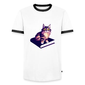 Kitten Read Cat Books Cat Book Domestic Cat - Men's Ringer Shirt - white/black - Front - AI Model Female 172 light (172cm) & AI Model Male 178 dark (178cm)