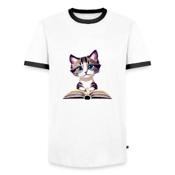 Kitten Read Cat Books Cat Book Domestic Cat - Men's Ringer Shirt - white/black - Front - AI Model Female 172 light (172cm) & AI Model Male 178 dark (178cm)