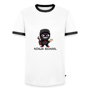 School Ninja - Men's Ringer Shirt - white/black - Front - AI Model Female 172 light (172cm) & AI Model Male 178 dark (178cm)