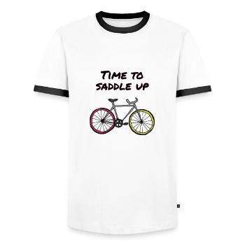 Il est temps de monter en selle - T-shirt contrasté Homme - blanc/noir - Devant - AI Model Female 172 light (172cm) & AI Model Male 178 dark (178cm)