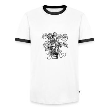 Hand-drawn Monstera plant - Men's Ringer Shirt - white/black - Front - AI Model Female 172 light (172cm) & AI Model Male 178 dark (178cm)