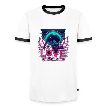 Neon LOVE des années 80 - retour aux sources - T-shirt contrasté Homme - blanc/noir - Devant - AI Model Female 172 light (172cm) & AI Model Male 178 dark (178cm)
