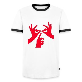 Illusion d’optique art psychédélique rétro formes sexe - T-shirt contrasté Homme - blanc/noir - Devant - AI Model Female 172 light (172cm) & AI Model Male 178 dark (178cm)
