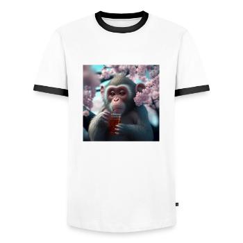 Monkey with drink gift - Men's Ringer Shirt - white/black - Front - AI Model Female 172 light (172cm) & AI Model Male 178 dark (178cm)