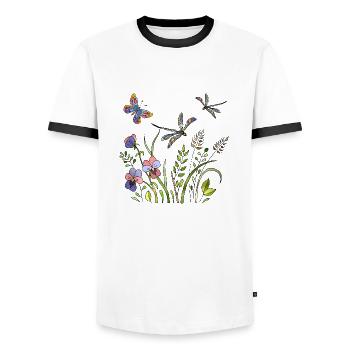Libellen und Schmetterlinge - Männer Kontrast-T-Shirt - Weiß/Schwarz - Vorne - AI Model Female 172 light (172cm) & AI Model Male 178 dark (178cm)