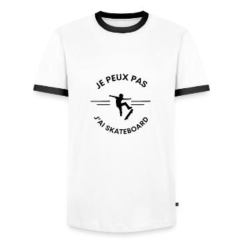 Je peux pas j'ai skateboard - T-shirt contrasté Homme - blanc/noir - Devant - AI Model Female 172 light (172cm) & AI Model Male 178 dark (178cm)