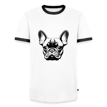 Bouledogue français Chien Propriétaire de chien - T-shirt contrasté Homme - blanc/noir - Devant - AI Model Female 172 light (172cm) & AI Model Male 178 dark (178cm)