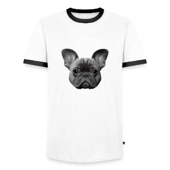 Propriétaire de chien Bouledogue Français Chien - T-shirt contrasté Homme - blanc/noir - Devant - AI Model Female 172 light (172cm) & AI Model Male 178 dark (178cm)