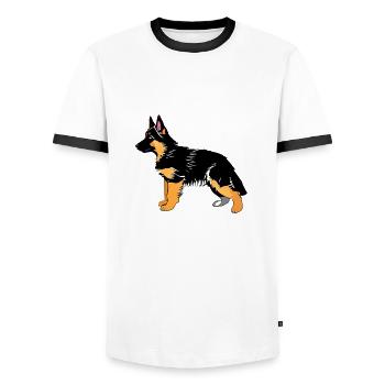 Chiot de chien Berger allemand propriétaire de chien - T-shirt contrasté Homme - blanc/noir - Devant - AI Model Female 172 light (172cm) & AI Model Male 178 dark (178cm)