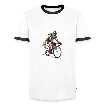 Road Warrior - Vikinger Krieger Rennradfahrer - Männer Kontrast-T-Shirt - Weiß/Schwarz - Vorne - AI Model Female 172 light (172cm) & AI Model Male 178 dark (178cm)